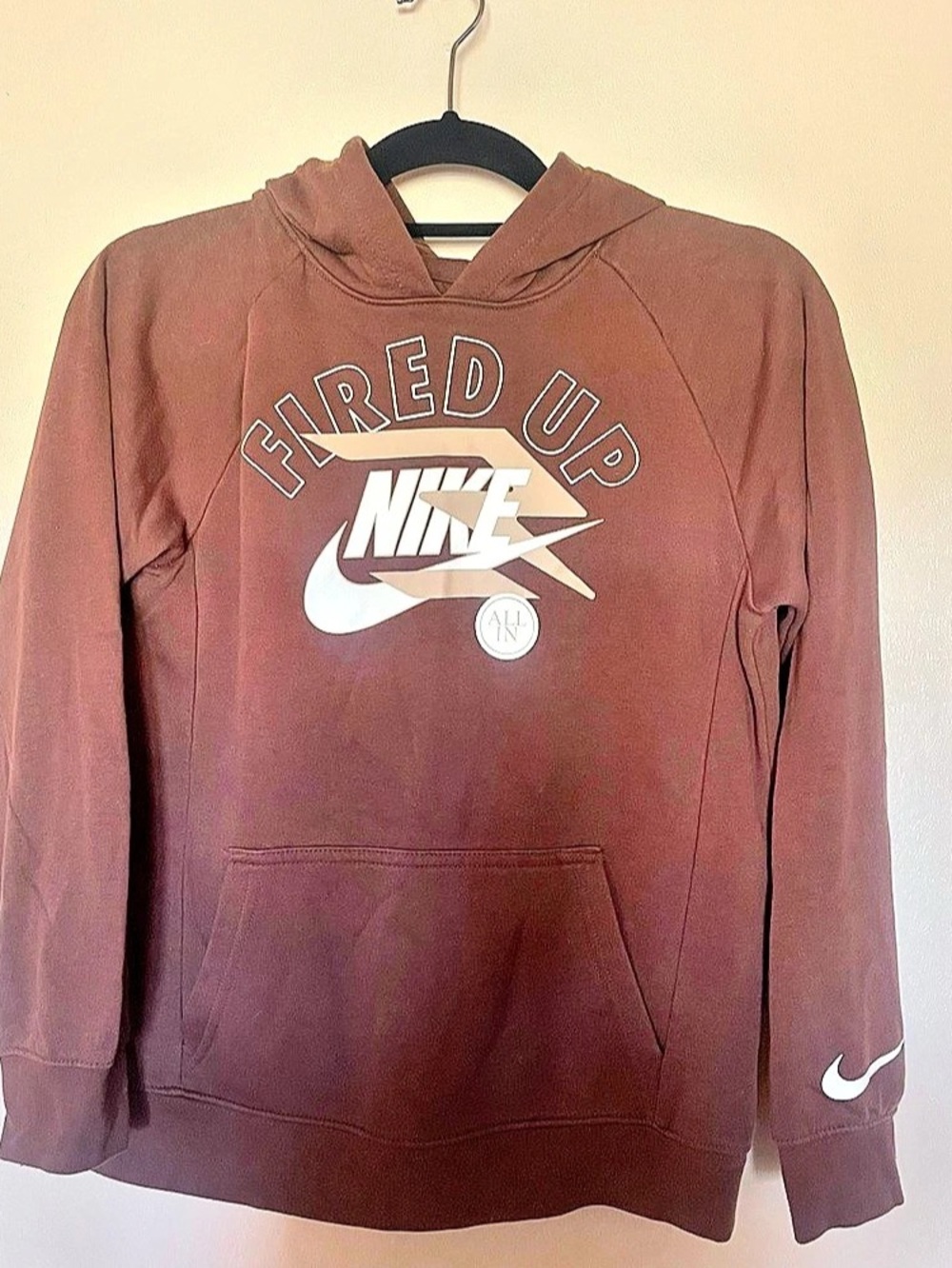 Nike Fired Up All In Hoodie Graphic Hoodie Brown Size Large